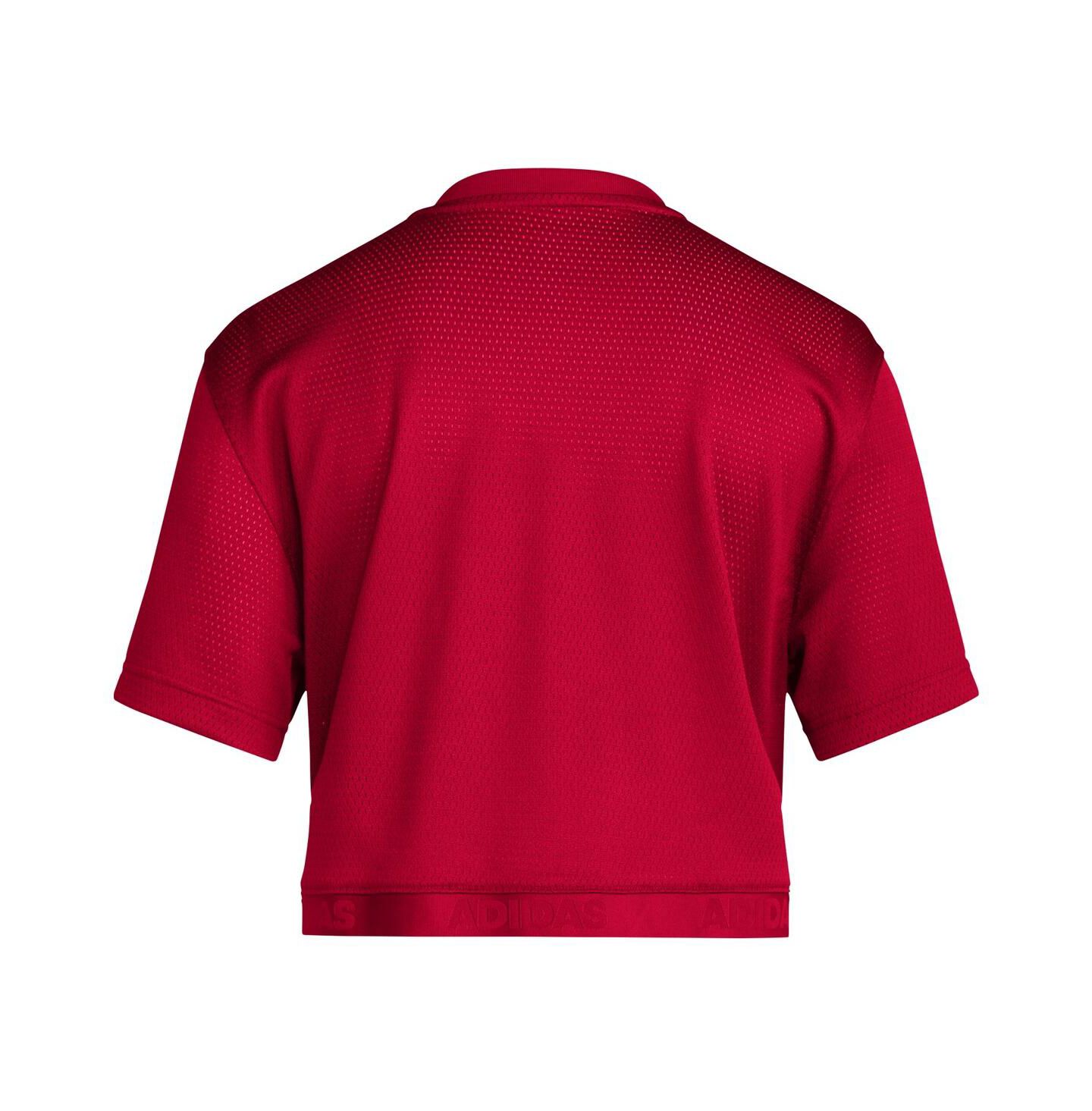 Женский топ adidas Red Kansas Jayhawks Primegreen V-Neck Cropped Jersey — фото 3