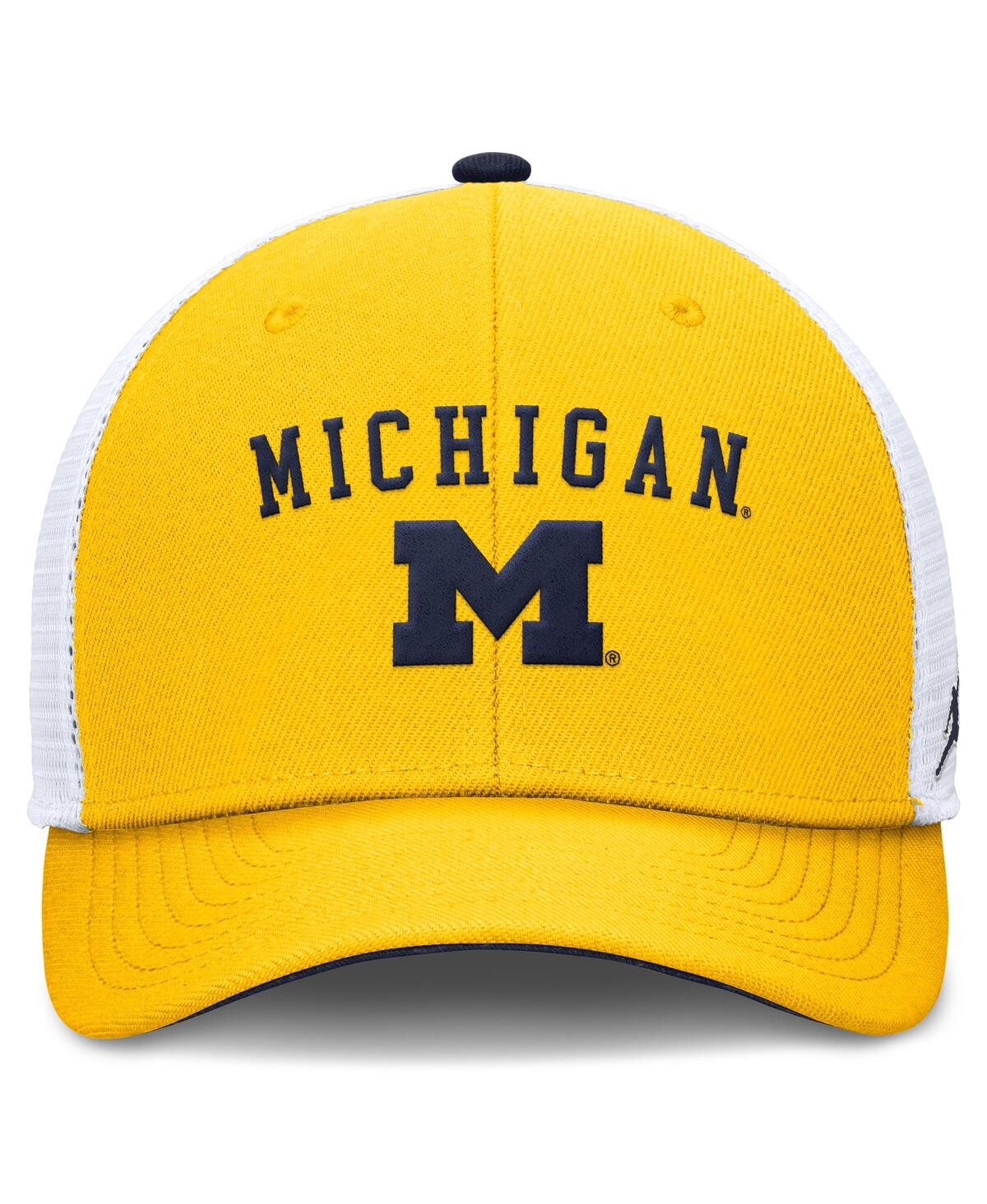 JORDAN MEN'S MAIZE/WHITE MICHIGAN WOLVERINES RISE ADJUSTABLE TRUCKER HAT 