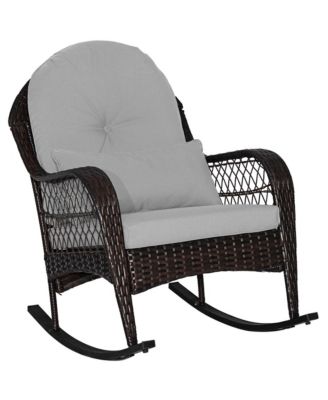 Patio Wicker Rocking Chair with Seat Back Cushions & Lumbar Pillow Porch