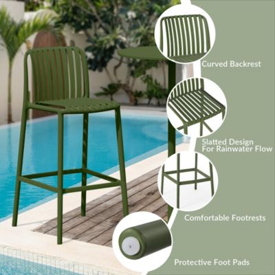 29.5" Outdoor Modern Plastic Patio Bar Height Stools (Set of 2)