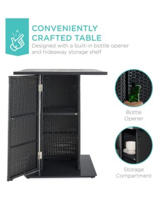 5-Piece Patio Wicker Bar Set w/ Built-In Bottle Opener, Hidden Storage Shelf, 4 Stools