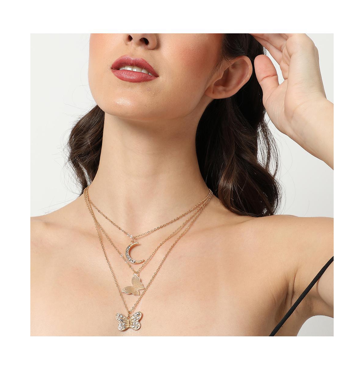 Sohi Women's Gold Plated Designer Stone Multi-layer Necklace In Gold