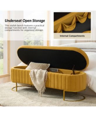 Sara Modern Storage Bench with Metal Legs and Channel Tufted