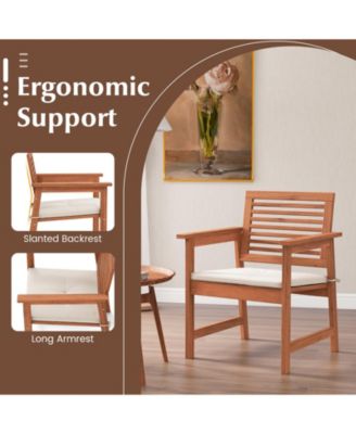 Set of 2 Outdoor Dining Chair Patio Solid Wood Chairs with Comfortable Cushions