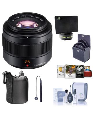 Lumix G Leica DG Summilux II 25mm f/1.4 Aspherical Lens for Micro Four Thirds, Bundle with 46mm Filter Kit, Lens Case, Flex Lens Shade