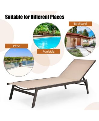 2 PCS Patio Lounge Chair Chaise Recliner Back Adjustable Garden