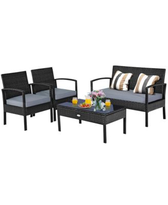 4PCS Patio Rattan Wicker Furniture Set Brown Loveseat Sofa