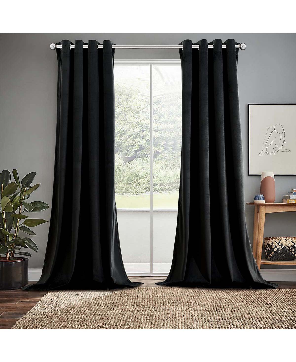 Heavyweight Velvet Grommet Curtain Panels (Set of 2), 52" W x 84" L - Black