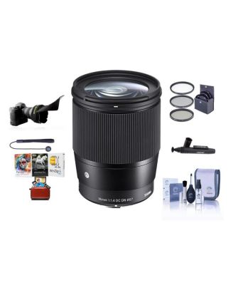 16mm f/1.4 DC DN Contemporary Lens for Sony E, Bundle with ProOptic 67mm Filter Kit, Cleaning Kit, Lens Cap Tether, Flex Lens Shade, Mac