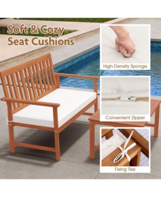 4-Piece Acacia Wood Patio Conversation Set Outdoor Furniture Set w/ 2 Armchairs