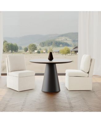 Modern 2-Piece Upholstered Chenille Armless Dining Chairs with Casters