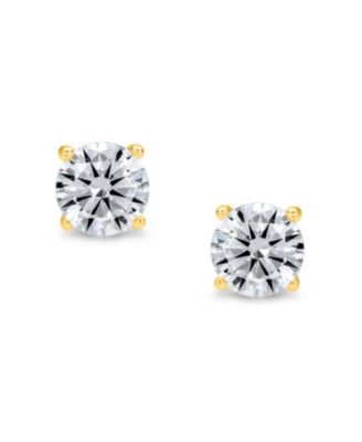 Set of 2 Round Solitaire CZ Cubic Zirconia Stud Earrings Gold Plated Sterling Silver