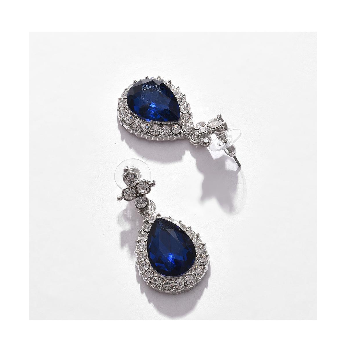 Sohi Women's Silver Plated Designer Stone Jewellery Set In Blue