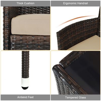 4PCS Rattan Patio Furniture Set Cushioned Sofa Chair Coffee Table Garden