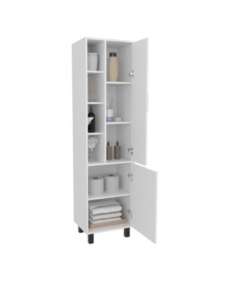 Pinal Linen Cabinet with Open Storage and 2 Doors, White