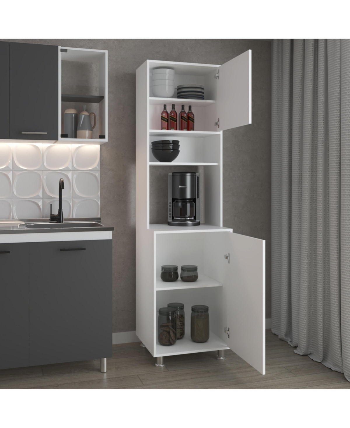 Buckeye Kitchen Pantry with Open Storage and 2 Doors, White