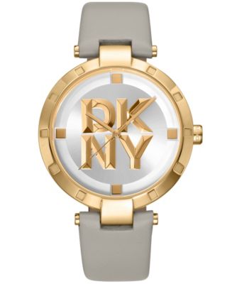 DKNY Women's Essential Logo Gray Leather Strap Watch, 38mm