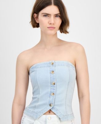Women's Button-Front Smocked-Back Tube Top, Exclusively at Macy's 