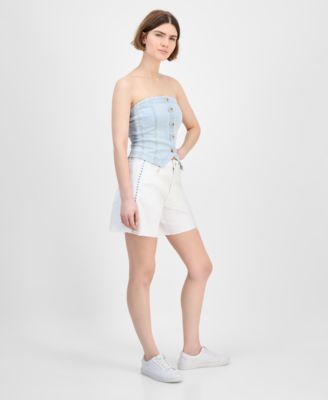 Women's High-Rise Stud-Trim Denim Shorts, Exclusively at Macy's 