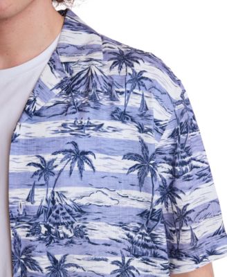 Men's Slim Fit Short Sleeve Printed Button Front Camp Shirt