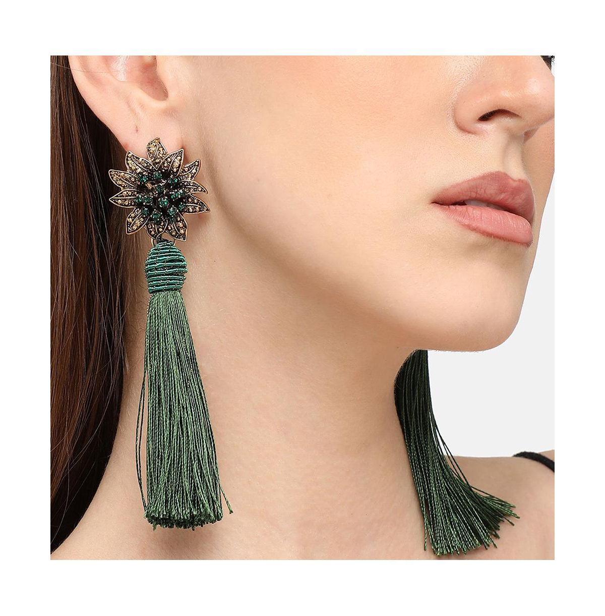 Sohi Green Color Gold Plated Party Designer Stone Drop Earring For Women's In Green