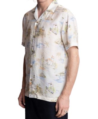 Men's Slim Fit Short Sleeve Scenic Print Button Front Camp Shirt