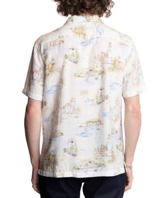 Men's Slim Fit Short Sleeve Scenic Print Button Front Camp Shirt