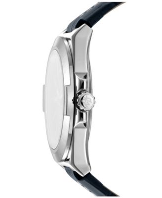 Men's Modernist Dark Blue Leather Strap Watch, 42mm