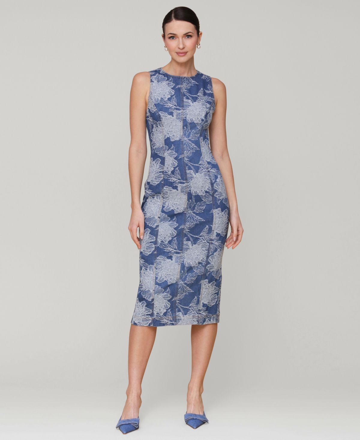 Avec Les Filles Women's Embroidered Floral Denim Midi Dress