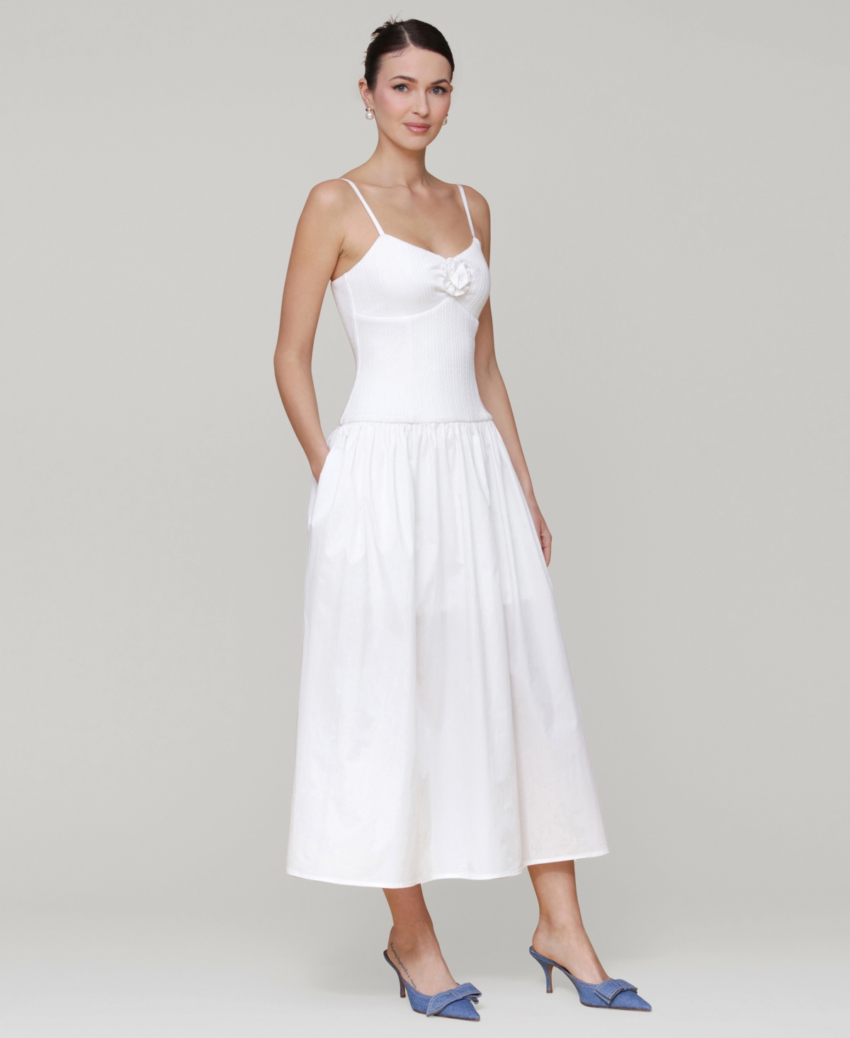Shop Avec Les Filles Women's Rosette-trim Drop-waist Midi Dress