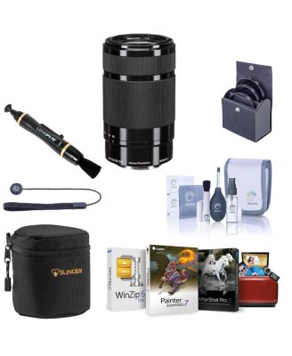 E 55-210mm f/4.5-6.3 OSS Lens for Sony E, Black, Bundle with 49mm Filter Kit, Lens Case, Lens Cleaner, Cleaning Kit, Lens Cap Tether, Mac