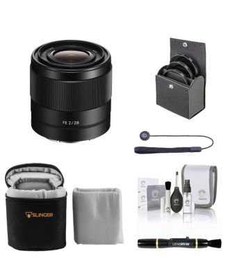 FE 28mm f/2 Lens for Sony E, Bundle with 49mm Filter Kit, Lens Case, Lens Cleaner, Cleaning Kit, Lens Cap Tether
