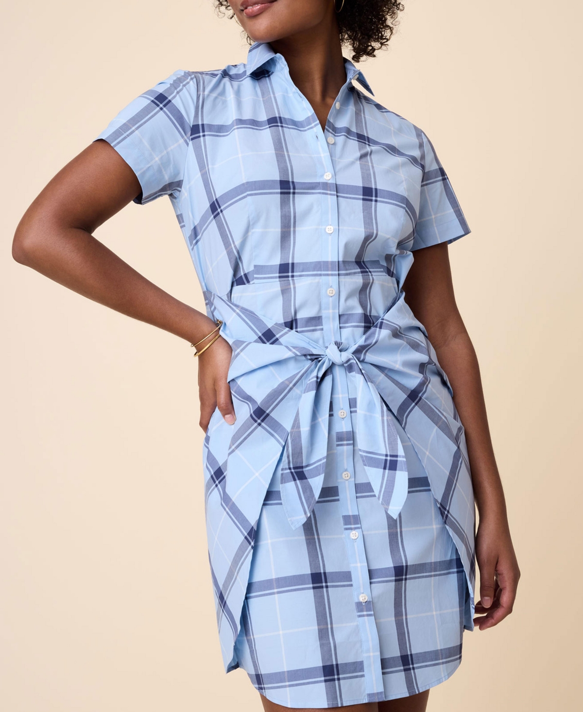 Women's Stretch Cotton Short Sleeve Caroline Shirt Dress - Blue