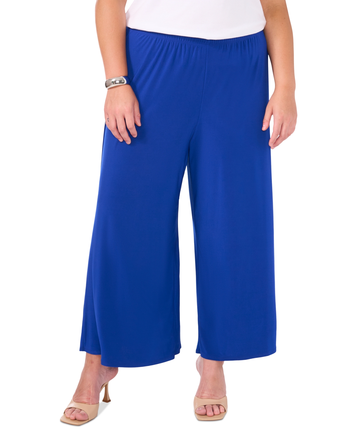 Vince Camuto Plus Size Solid Pull-on Wide-leg Pants In Blue