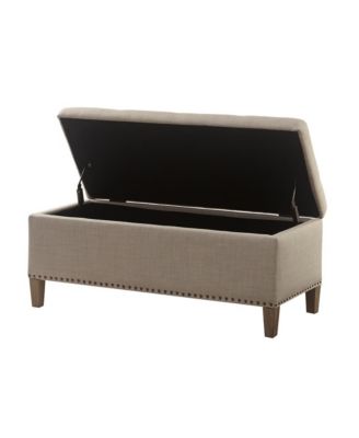 42'' Modern Storage Bench with Soft-Close Lid, Grey Linen Upholstery, Black Wood Legs for Bedroom or Entryway-The Pop Home