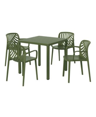 5-Piece Outdoor Square Dining Table Patio Set with Stackable Patio Dining Chairs