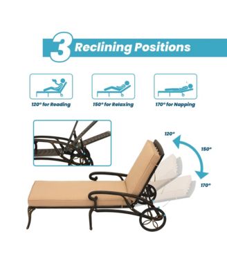 Outdoor Cast Aluminum Chaise Lounge Chair with Wheel and Cushion