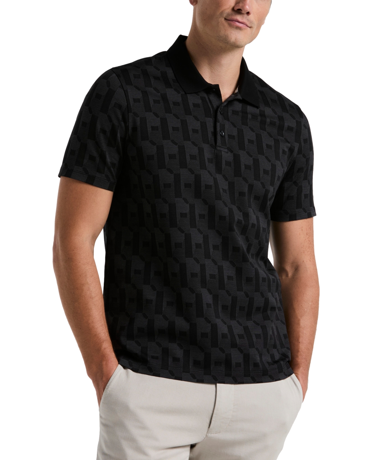 Men's Legacy Geo-Pattern Jacquard Polo Shirt - Black