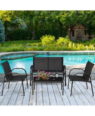 4 PCS Patio Furniture Set Sofa Coffee Table Steel Frame Garden Deck