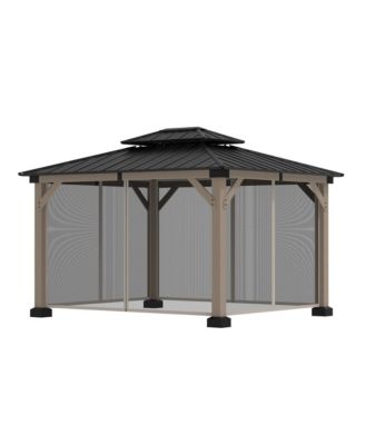 12 ft. x 10 ft. Outdoor Fir Solid Wood Frame Patio Gazebo Canopy Shelter with Galvanized Steel Hardtop Roof Pavilion