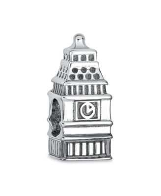 Set of 2 London Big Ben and Double Decker Bus Charm Bead Sterling Silver