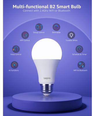 B2 AI Smart RGBWW LED Light Bulbs, 1100LM Color Changing LED Bulb, Alexa Google Assistant Enabled, Voice Control, 2.4GHz WiFi Bluetooth, 4 Pack