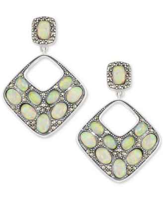 Macy's - Mother of Pearl & Marcasite Square Drop Earrings in Sterling Silver