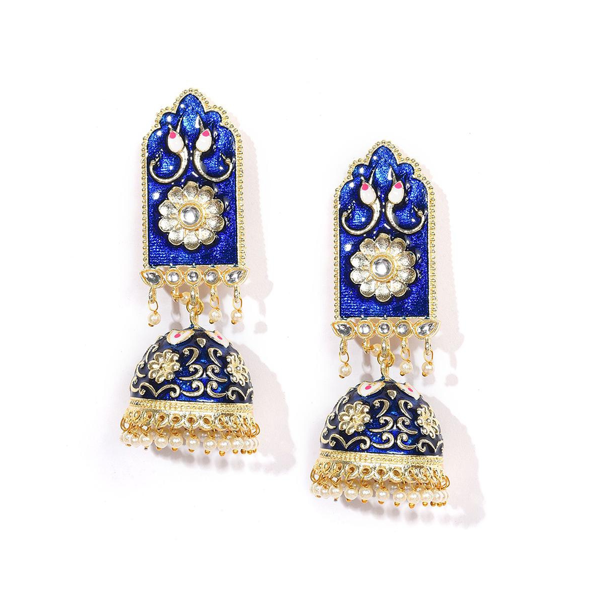 Sohi Women's Floral Drop Earrings In Blue