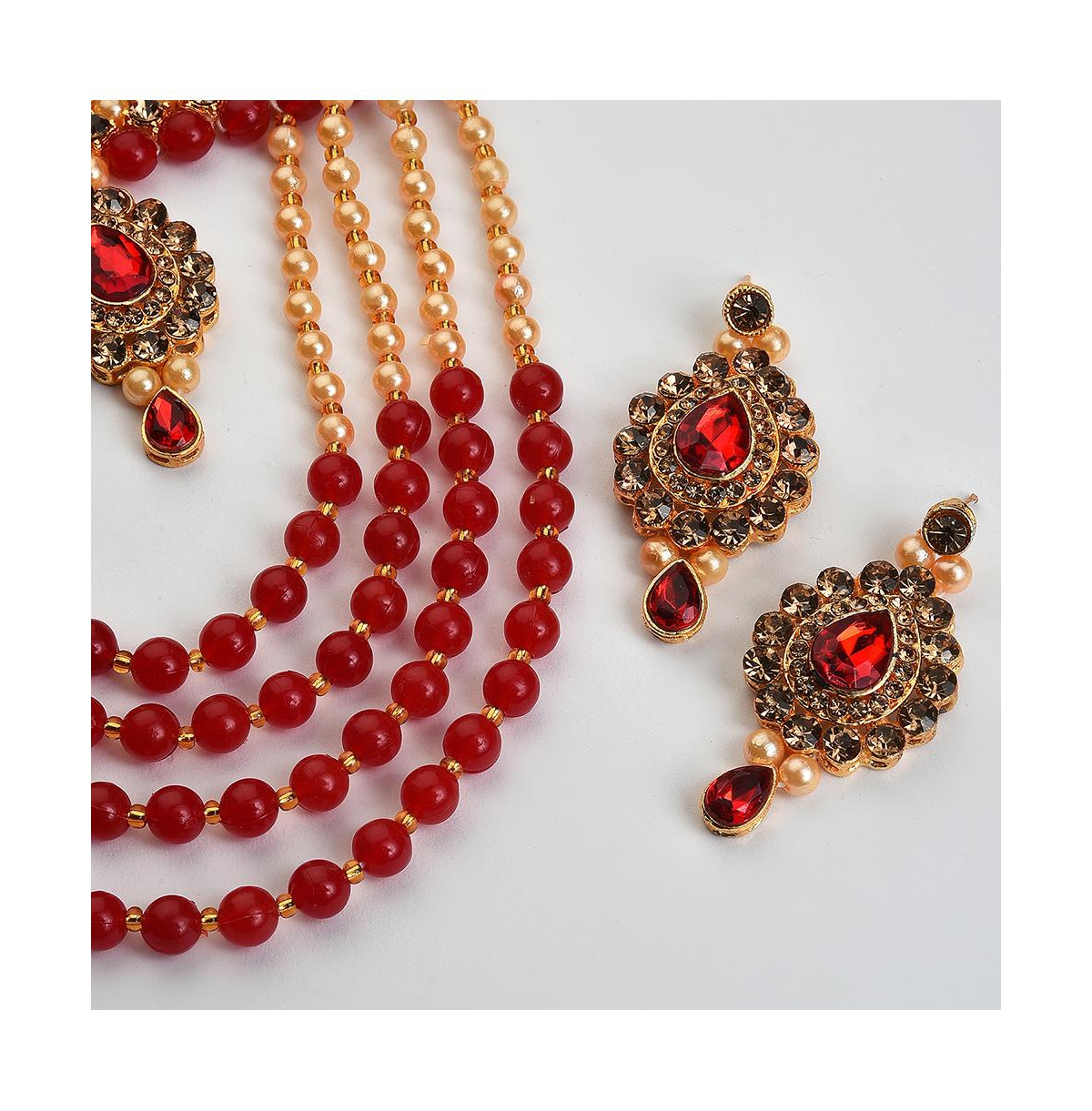 Sohi Kundan Gold Plated Necklace Set In Red