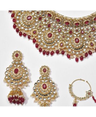 Women's Gold Plated Kundan Beaded Jewellery Set