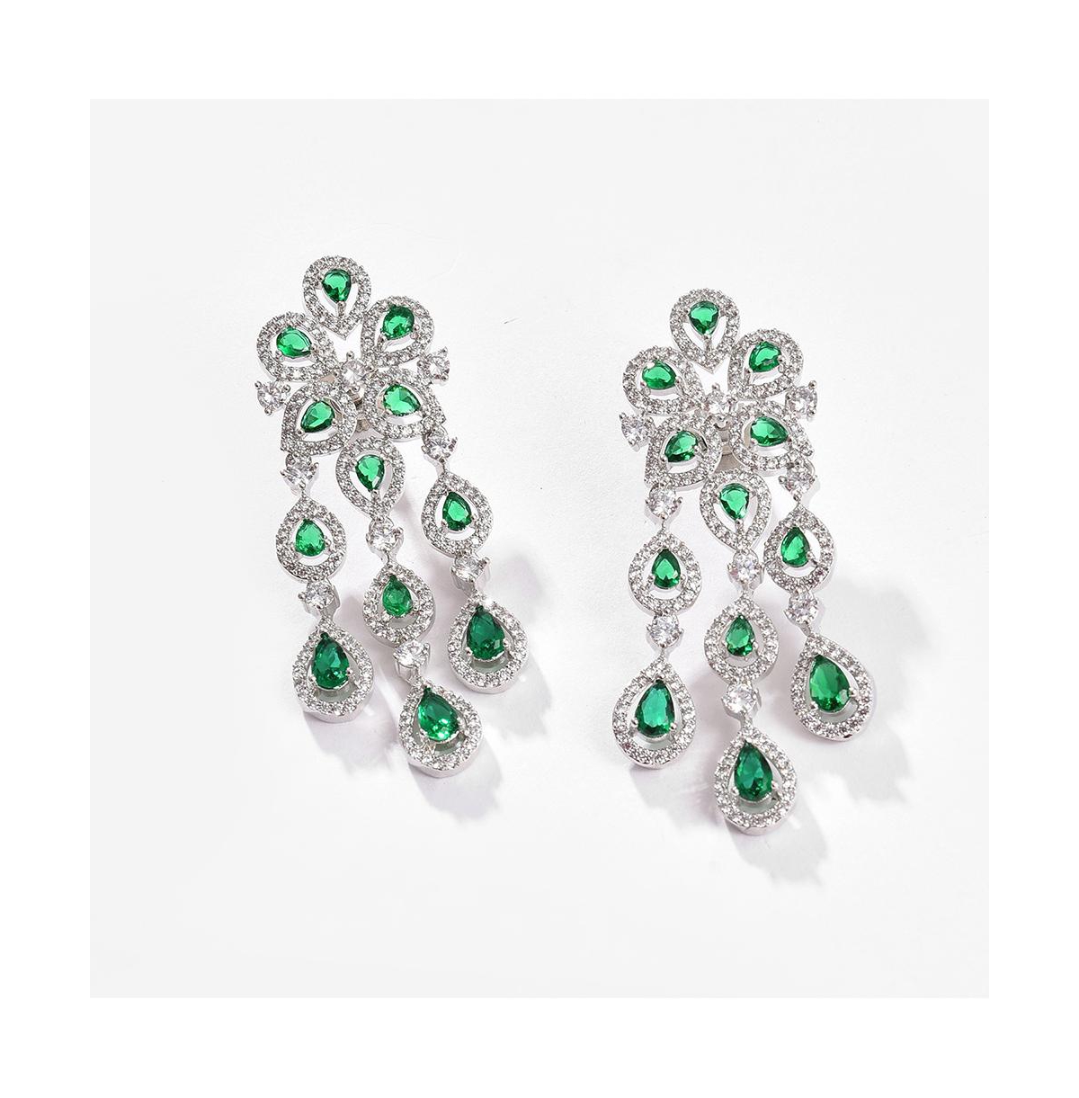 Sohi Women's Silver Plated Designer Stone Jewellery Set In Green