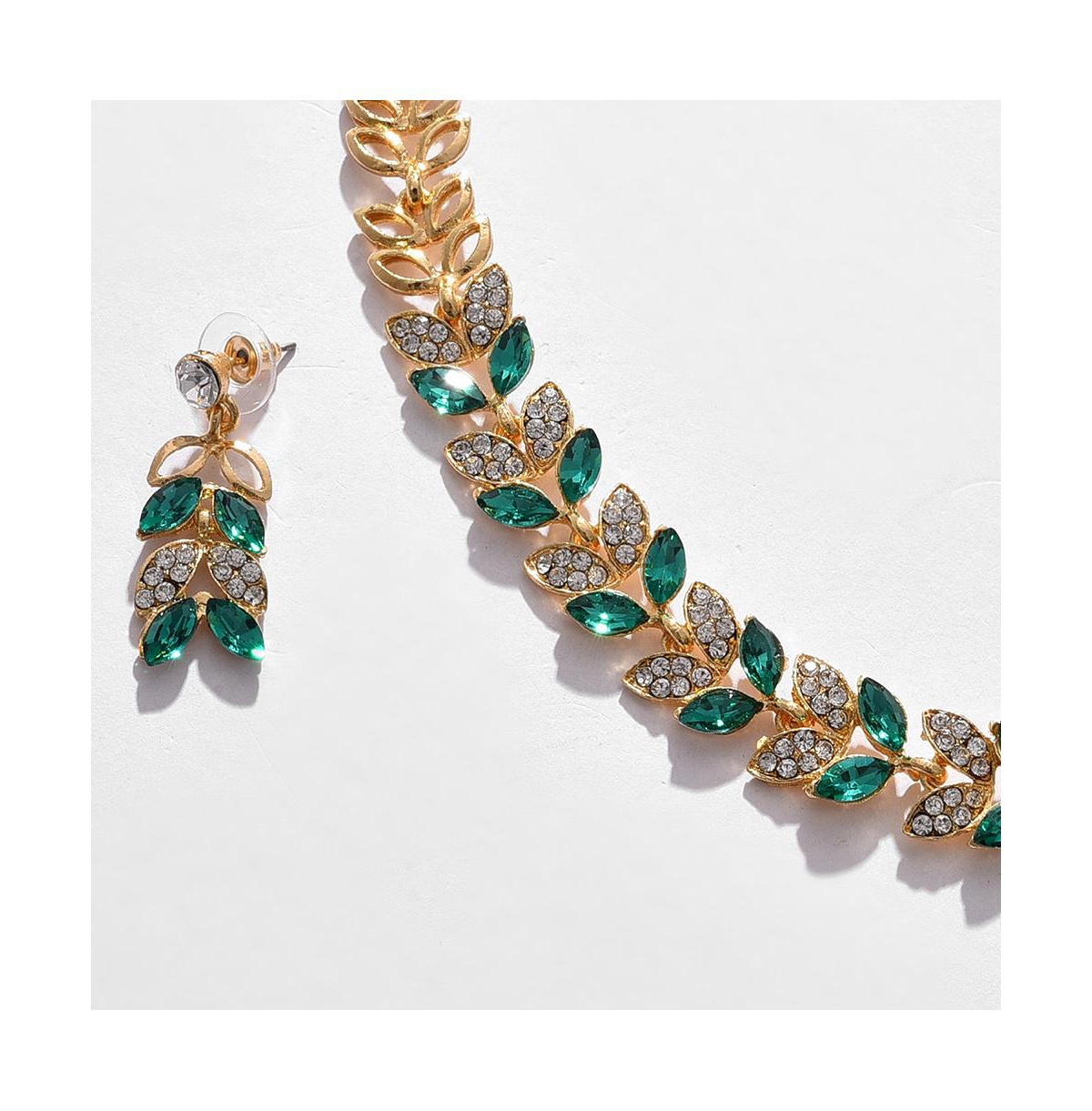 Sohi Women's Gold Plated Designer Stone Jewellery Set In Green