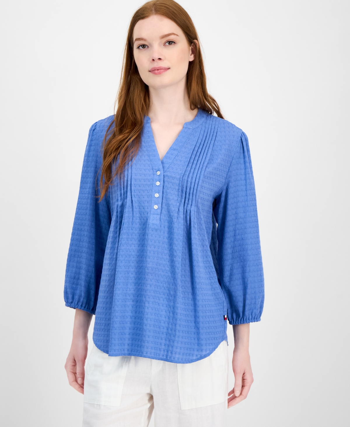 Women's Dobby Cotton Pintucked Tunic - Blue Haze