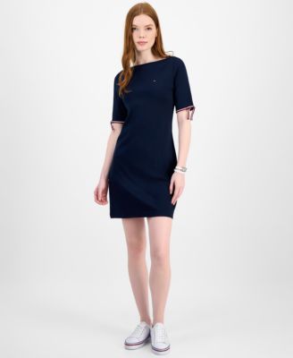 Women's Cotton Boat-Neck Tie-Sleeve Dress